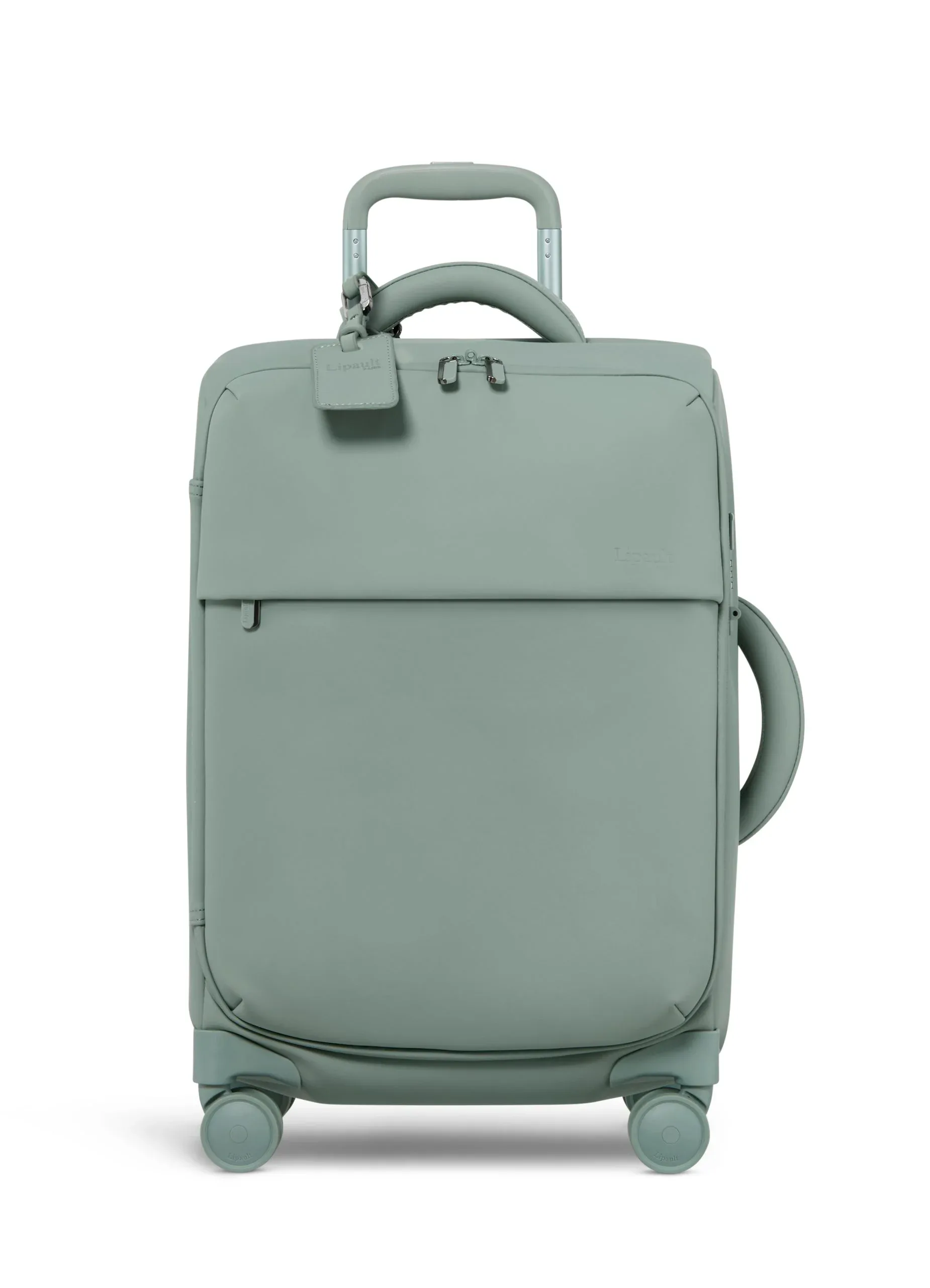 Valise verte avec roulettes et poignée